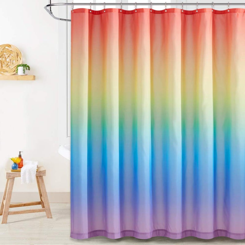 KGORGE Ombre Shower Curtain Waterproof - Rainbow Color Gradient Print Pattern for Bathroom Shower Stall Backdrop Brighten Space Decor, 72 x 72 inch, Hooks Included - Image 1